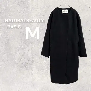 내추럴 뷰티 베이직 롱 노카라 코트 울 M 블랙