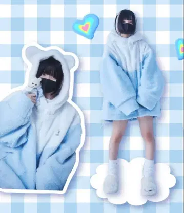 whinny 곰 키치 아우터 포근포근, 곰 키치 블루