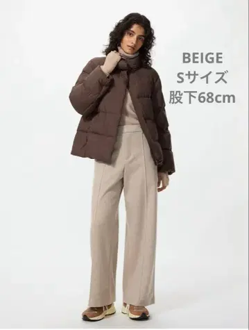 미사용품 유니클로 브러쉬드 저지 와이드 팬츠 베이지 S 68cm