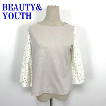 뷰티&유스 7부 소매 티셔츠 베이지 코튼 M 정도 C4313