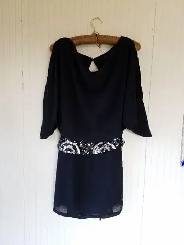 스팽글 드레스 셔츠 등 트임 블랙 해외 구매