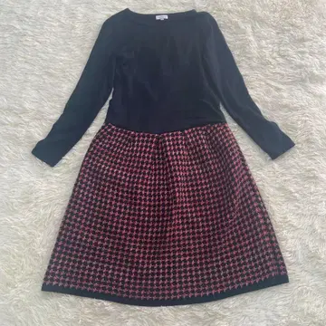 매킨토시 철학 원피스 이소재 절개 네이비 트위드 36