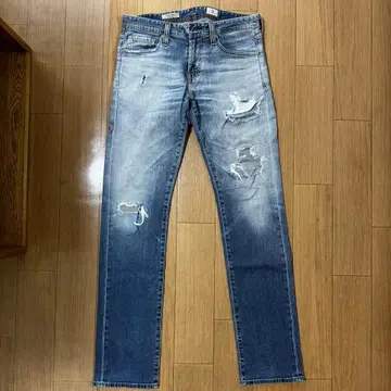 AG Jeans 데미지 가공 라이트 블루 데님 팬츠 스트레치 미국제