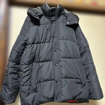 플리스 안감 후드 부착 다운 자켓 블랙