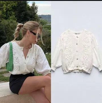 [택 포함 새상품] 완판템 ZARA 대비 니트 가디건 L 화이트