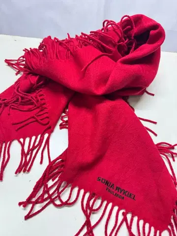 SONIA RYKIEL 소니아 리키엘 프린지 대형 스톨 빨간색 로고 자수