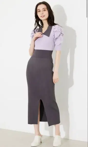 니트 원피스 라벤더 그레이 프릴