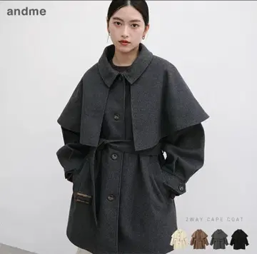 and me 페이크 울 코트 케이프 미들 코트 스텐 칼라
