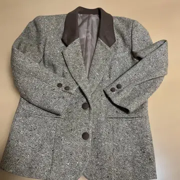 브라운 트위드 테일러드 자켓 어깨 패드 9호 믹스 원단