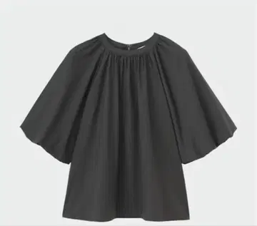 플라스테 PLST 코튼 블렌드 벌룬 슬리브 블라우스 반팔 블랙 M