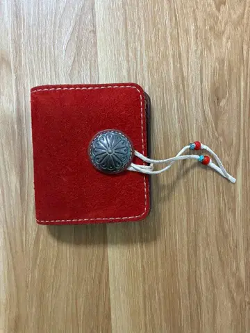 퍼니 빨간색 스웨이드 접이식 지갑