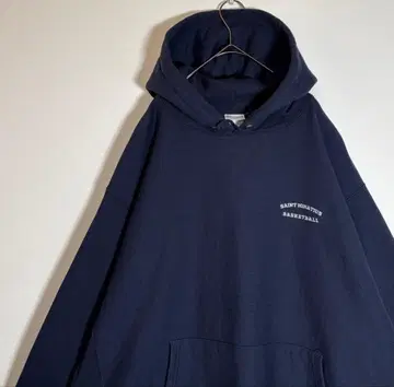 Champion 리버스 위브 칼리지 자수 복각 단색 파랑 택 후드티