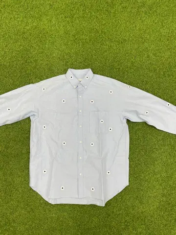 NICK GEAR 스카이블루 꽃 무늬 자수 긴팔 셔츠