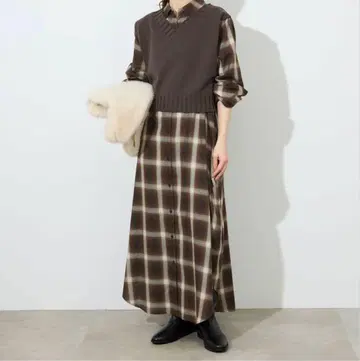 SLOBE IENA [ 2장 세트 ] 척 셔츠 원피스 니트 베스트 세트