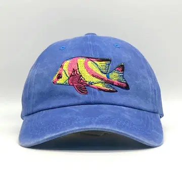 새상품 오리지널 자수 트로피컬 피쉬 베이스볼 캡 물고기 파랑
