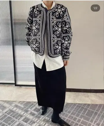 블랙 플라워 가디건 자켓 p0434 M 사이즈