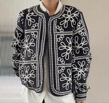 블랙 플라워 가디건 자켓 p0434 M 사이즈