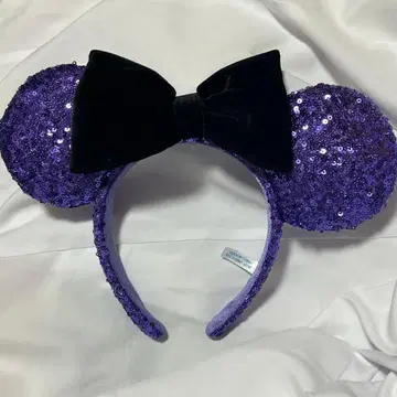 디즈니 2022 할로윈 블랙 벨로아 리본과 스팽글 머리띠 보라색