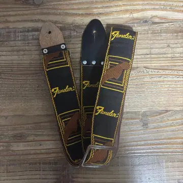 Fender 기타 스트랩 블랙/브라운 70s 가로 로고 빈티지