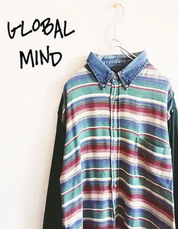 D220057 GLOBAL MIND 보더 절개 긴팔 셔츠