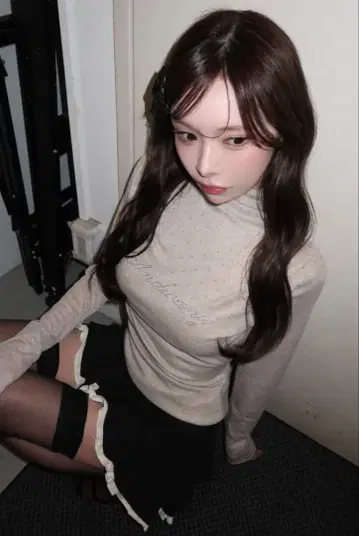 ANDWANG AND bijou 하이넥 탑 베이지