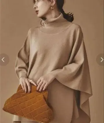 아뉴앙스 anuans 케이프 니트 하이넥 판초 카멜 베이지