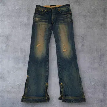 00s 페이드 플레어 데님 오니히게 데미지 지퍼 y2k