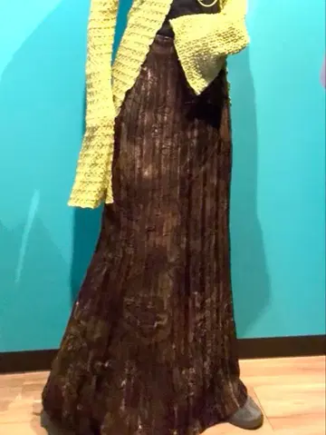 브라운 플리츠 롱 스커트 페이즐리 무늬