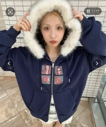 JEANASIS [ 25quee ] 가공 프린트 ZIP 후드티