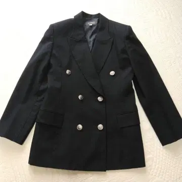 테일러드 자켓 더블 쇼와 레트로 은색 버튼 울 100 네이비