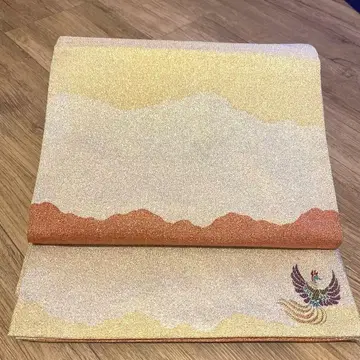 순수 실크 봉황 자수 후쿠로 오비 츠즈레 금빛 갈색