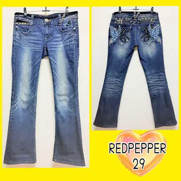 새상품급 레드페퍼 플레어 데님 y2k 나비 자수 사이즈 29