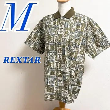 REXTAR 반팔 셔츠 M 하와이안 올 패턴 그린 화이트 미들 기장