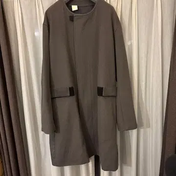 그레이 노카라 롱 코트 울 혼방