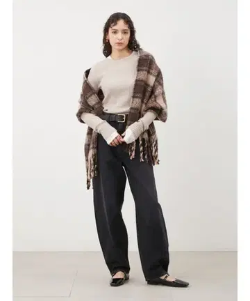 Mila Owen 미라 오웬 밴드 포함 커브 와이드 데님 팬츠 블랙