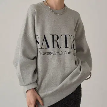 [ Loungedress 라운지 드레스 ] 자수 로고 니트 그레이