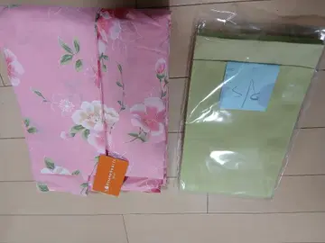 핑크 꽃무늬 유카타 그린 오비 세트