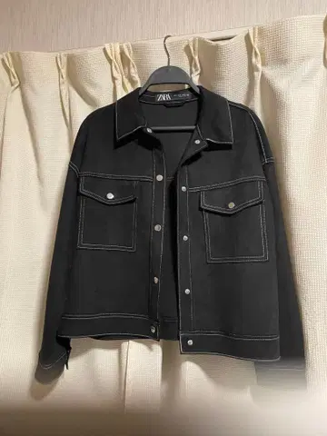ZARA 자라 페이크 스웨이드 블랙 대비 스티치 자켓