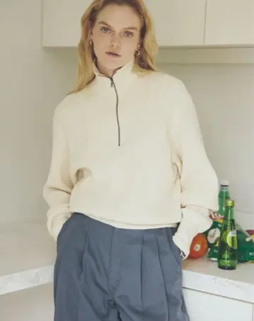 택 포함 미사용 새상품 신존 하프 ZIP 와플 풀오버