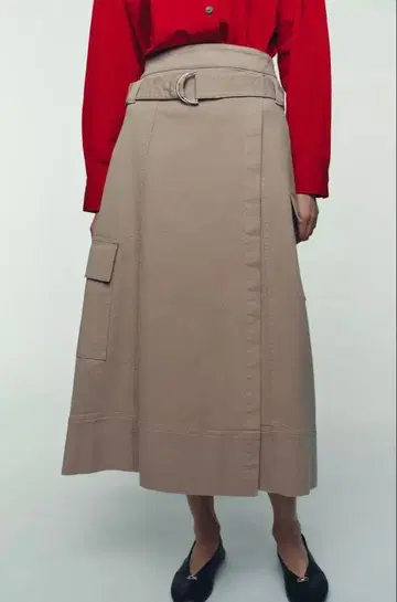 벨트 포함 미디 길이 카고 스커트