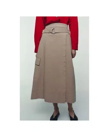 벨트 포함 미디 길이 카고 스커트