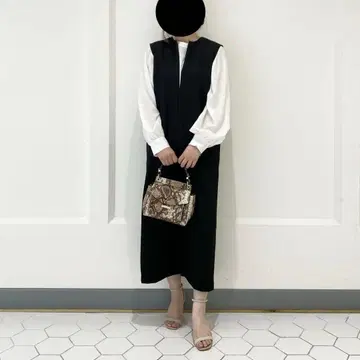 점프 스커트 오버롤 스커트 블랙 V넥 슬릿 원피스 포멀