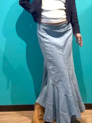 데님 플레어 스커트 롱 스커트 y2k 헤이세이 갸루