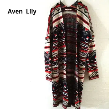 Aven Lily 롱 가디건 기하학 패턴 루즈핏 두꺼운 원단 F