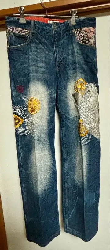 카라쿠리타마시 일본풍 패턴 청바지