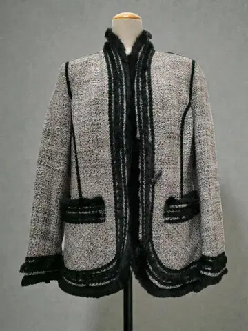 이타리야 그레이 노카라 자켓 퍼 트위드