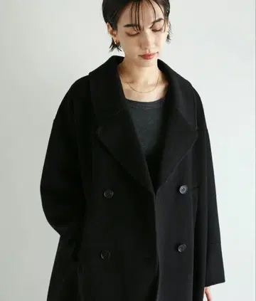 evernavy 에버네이비 리버 피코트 블랙 M 울 코트