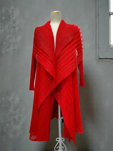 플리츠 레드 롱 가디건