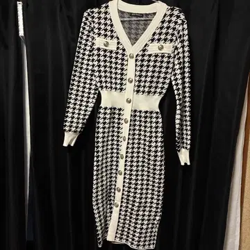 SPRY PREMIUM 하운드 투스 패턴 롱 니트 원피스