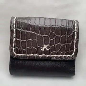 Kitamura 키타무라 2단 접이식 지갑 브라운 악어 가죽 레어